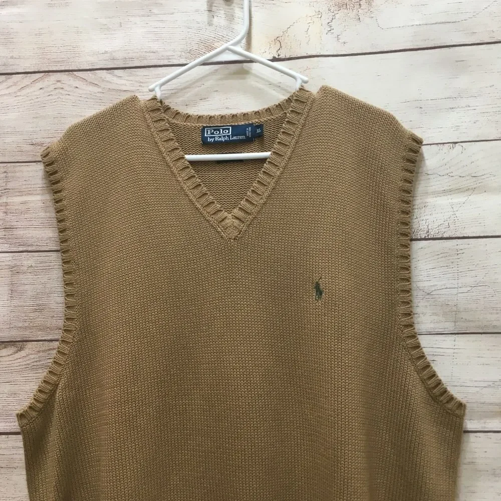 VINTAGE POLO RALPH‎ LAUREN TAN SWEATER VEST IN 100% COTTON